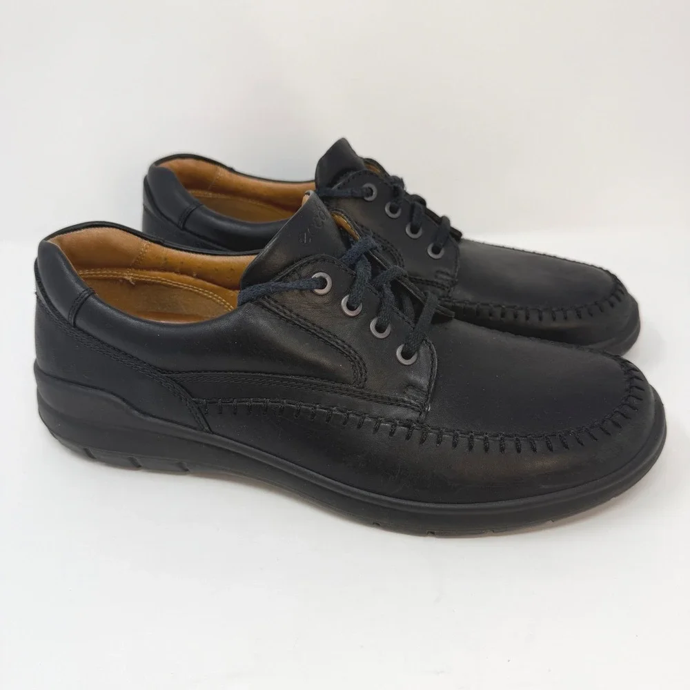ECCO Mens Black Leather Lace Up Seawalker Shoes Size 45 EU 11-11.5 US